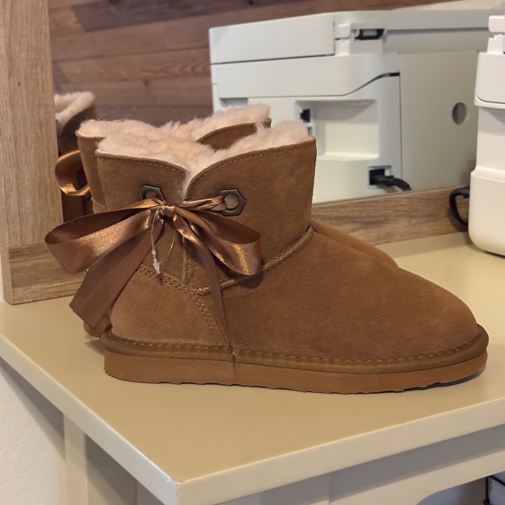 BearPaw Yasmine Suede Boots with Ribbon